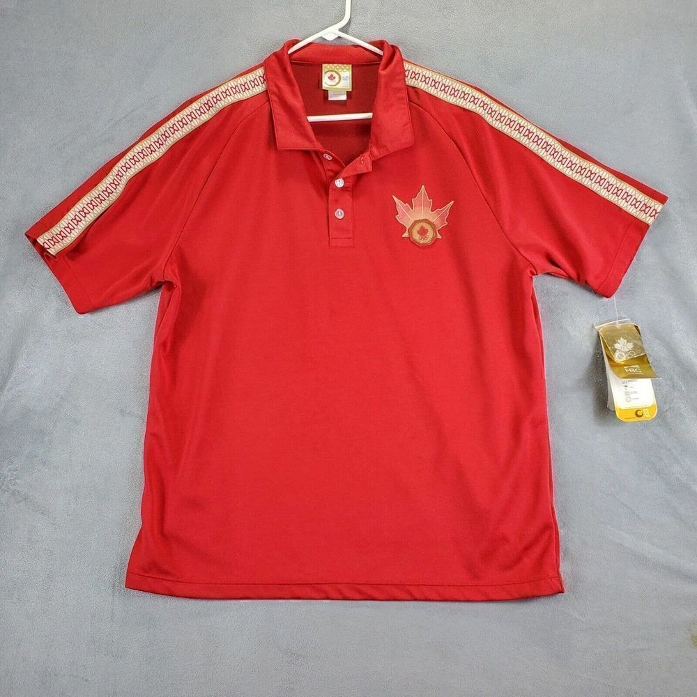 Vtg Hudsons Bay Co Polo Mens Large Red Canada Olympic Team Maple Leaf Golf Shirt